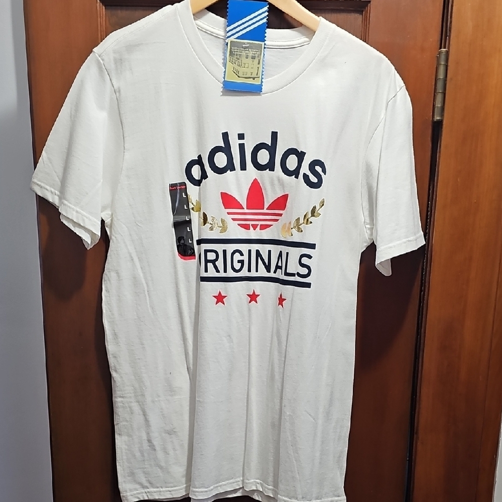 Adidas Originals White Tee with Red and Gold Accents